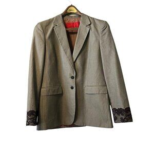 Rena Lange Red Suit Jacket Size 44 48 Made In Italy Embroidered Sleeve Career